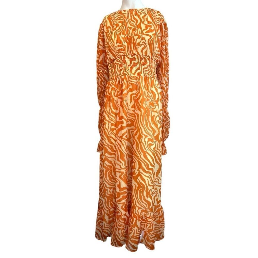Asos Size 8 Orange Zebra Print Maxi Dress Tiered Long Sleeve Blouson NWT